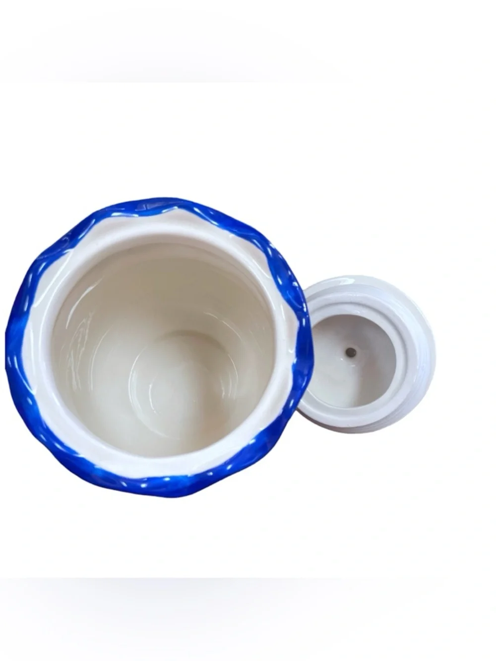 Hand Painted Blue White Ceramic Kitchen Storage Jar Canister Lid 6” Tall NWT